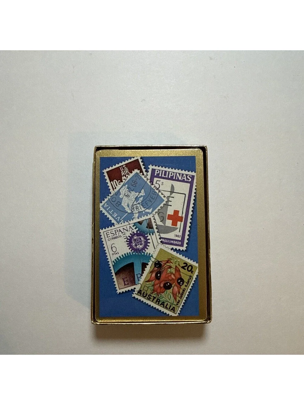 Vintage Fancy Duratone Plastic Coated Playing Cards Green With Stamps